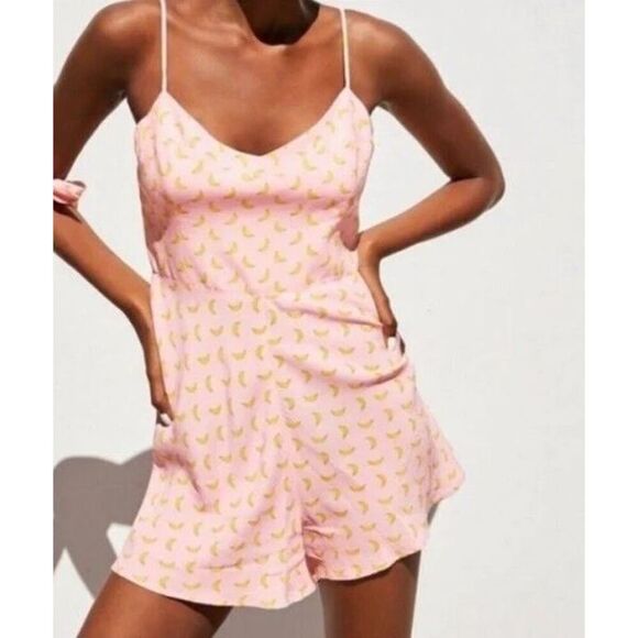 ZARA 7385/143/620 Women's XS Pink Banana Print Spaghetti Strap Romper - Picture 10 of 10